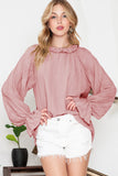 LC25121763-1010-S, LC25121763-1010-M, LC25121763-1010-L, LC25121763-1010-XL, Pink Striking Pleated Flared Cuff Long Sleeve Blouse