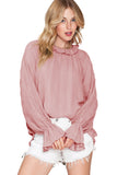 LC25121763-1010-S, LC25121763-1010-M, LC25121763-1010-L, LC25121763-1010-XL, Pink Striking Pleated Flared Cuff Long Sleeve Blouse