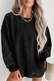 LC25315586-P2-S, LC25315586-P2-M, LC25315586-P2-L, LC25315586-P2-XL, LC25315586-P2-2XL, Black CORDED CREWNECK SWEATSHIRT