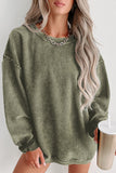 LC25315586-P909-S, LC25315586-P909-M, LC25315586-P909-L, LC25315586-P909-XL, LC25315586-P909-2XL, sage Green CORDED CREWNECK SWEATSHIRT