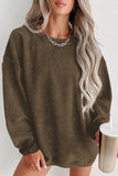 LC25315586-P5017-S, LC25315586-P5017-M, LC25315586-P5017-L, LC25315586-P5017-XL, LC25315586-P5017-2XL, Dark Brown CORDED CREWNECK SWEATSHIRT