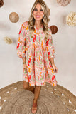 LC6118198-P22-S, LC6118198-P22-M, LC6118198-P22-L, LC6118198-P22-XL, Multicolour Split Neck Puff Sleeve Flowy Printed Dress