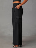 LC7712374-2-S, LC7712374-2-M, LC7712374-2-L, LC7712374-2-XL, Black POCKETED WIDE LEG PANTS 