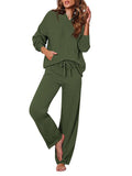 Women's Two Piece Sweater Outfits Set Loose Fit Hoodie Top Wide Leg Pants