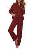 Women's Two Piece Sweater Outfits Set Loose Fit Hoodie Top Wide Leg Pants