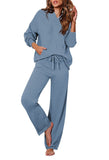 Women's Two Piece Sweater Outfits Set Loose Fit Hoodie Top Wide Leg Pants