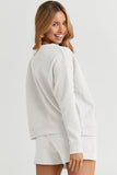 LC625104-1-S, LC625104-1-M, LC625104-1-L, LC625104-1-XL, LC625104-1-2XL, White Textured Long Sleeve Top and Drawstring Shorts Set
