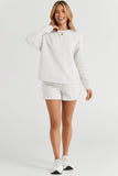 LC625104-1-S, LC625104-1-M, LC625104-1-L, LC625104-1-XL, LC625104-1-2XL, White Textured Long Sleeve Top and Drawstring Shorts Set