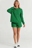 LC625104-9-S, LC625104-9-M, LC625104-9-L, LC625104-9-XL, LC625104-9-2XL, Green Textured Long Sleeve Top and Drawstring Shorts Set