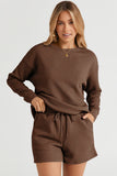 LC625104-17-S, LC625104-17-M, LC625104-17-L, LC625104-17-XL, LC625104-17-2XL, Brown Textured Long Sleeve Top and Drawstring Shorts Set