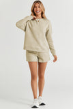 LC625104-18-S, LC625104-18-M, LC625104-18-L, LC625104-18-XL, LC625104-18-2XL, Apricot Textured Long Sleeve Top and Drawstring Shorts Set