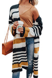 LC2711205-19-S, LC2711205-19-M, LC2711205-19-L, LC2711205-19-XL, Stripe Printed Drop Shoulder Open Front Long Cardigan