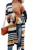 Women's Striped Printed Drop Shoulder Open Front Long Cardigan