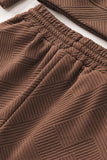 LC625104-17-S, LC625104-17-M, LC625104-17-L, LC625104-17-XL, LC625104-17-2XL, Brown Textured Long Sleeve Top and Drawstring Shorts Set