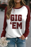 Women GIG EM Letter Print Crew Neck Color Block Casual Tops