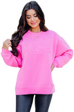 LC25315893-P106-S, LC25315893-P106-M, LC25315893-P106-L, LC25315893-P106-XL, Bright Pink MAMA Letter Embossed Casual Sweatshirt