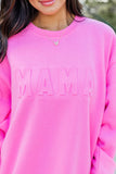 LC25315893-P106-S, LC25315893-P106-M, LC25315893-P106-L, LC25315893-P106-XL, Bright Pink MAMA Letter Embossed Casual Sweatshirt