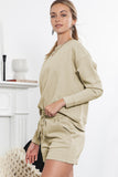 LC625104-18-S, LC625104-18-M, LC625104-18-L, LC625104-18-XL, LC625104-18-2XL, Apricot Textured Long Sleeve Top and Drawstring Shorts Set