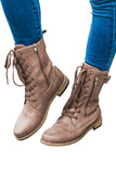 Women's Buckle Strap Zipper Lace-up Leather Boots