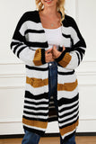 LC2711205-19-S, LC2711205-19-M, LC2711205-19-L, LC2711205-19-XL, Stripe Printed Drop Shoulder Open Front Long Cardigan