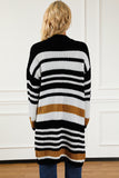 LC2711205-19-S, LC2711205-19-M, LC2711205-19-L, LC2711205-19-XL, Stripe Printed Drop Shoulder Open Front Long Cardigan