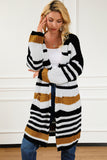 LC2711205-19-S, LC2711205-19-M, LC2711205-19-L, LC2711205-19-XL, Stripe Printed Drop Shoulder Open Front Long Cardigan