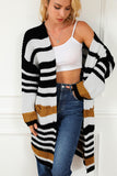 LC2711205-19-S, LC2711205-19-M, LC2711205-19-L, LC2711205-19-XL, Stripe Printed Drop Shoulder Open Front Long Cardigan