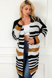 LC2711205-19-S, LC2711205-19-M, LC2711205-19-L, LC2711205-19-XL, Stripe Printed Drop Shoulder Open Front Long Cardigan