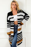 LC2711205-19-S, LC2711205-19-M, LC2711205-19-L, LC2711205-19-XL, Stripe Printed Drop Shoulder Open Front Long Cardigan