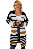 LC2711205-19-S, LC2711205-19-M, LC2711205-19-L, LC2711205-19-XL, Stripe Printed Drop Shoulder Open Front Long Cardigan