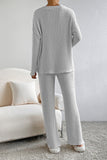 LC625308-P1011-S, LC625308-P1011-M, LC625308-P1011-L, LC625308-P1011-XL, Light Grey Ribbed Knit V Neck Slouchy Two-piece Outfit