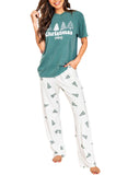 LC15753-P1809-S, LC15753-P1809-M, LC15753-P1809-L, LC15753-P1809-XL, Skobeloff Women's Pajama Set Christmas Tree Print Tee and Pants Lounge Set