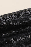 LC25123326-P2-S, LC25123326-P2-M, LC25123326-P2-L, LC25123326-P2-XL, LC25123326-P2-2XL, Black Sequin Patchwork Sleeve Open Back Waffle Knit Top