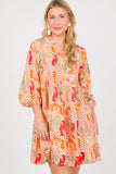 LC6118198-P22-S, LC6118198-P22-M, LC6118198-P22-L, LC6118198-P22-XL, Multicolour Split Neck Puff Sleeve Flowy Printed Dress