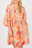 LC6118198-P22-S, LC6118198-P22-M, LC6118198-P22-L, LC6118198-P22-XL, Multicolour Split Neck Puff Sleeve Flowy Printed Dress