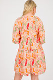 LC6118198-P22-S, LC6118198-P22-M, LC6118198-P22-L, LC6118198-P22-XL, Multicolour Split Neck Puff Sleeve Flowy Printed Dress