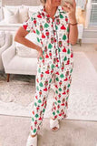 LC15759-P120-S, LC15759-P120-M, LC15759-P120-L, LC15759-P120-XL, White Printed Women's Christmas Pattern Buttoned Two Piece Long Sleeve Sleepwear Pajamas