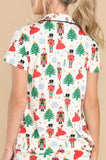 LC15759-P120-S, LC15759-P120-M, LC15759-P120-L, LC15759-P120-XL, White Printed Women's Christmas Pattern Buttoned Two Piece Long Sleeve Sleepwear Pajamas
