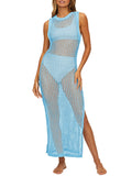 Women Crochet Swimsuit Cover Up Hollow Out Sleeveless Beach Dress