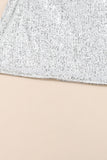 LC6118297-P13-S, LC6118297-P13-M, LC6118297-P13-L, LC6118297-P13-XL, Silvery Sequin Long Sleeve Tie Waist Mini Dress
