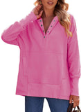 Women's Oversized Hooded Sweatshirt Batwing Sleeve Pocketed Henley Hoodie