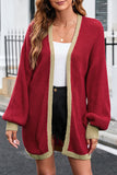 LC2711139-3-S, LC2711139-3-M, LC2711139-3-L, LC2711139-3-XL, LC2711139-3-2XL, Red Contrast Solid Drop Shoulder Cardigan