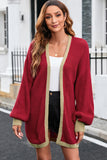 LC2711139-3-S, LC2711139-3-M, LC2711139-3-L, LC2711139-3-XL, LC2711139-3-2XL, Red Contrast Solid Drop Shoulder Cardigan