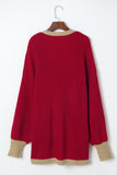 LC2711139-3-S, LC2711139-3-M, LC2711139-3-L, LC2711139-3-XL, LC2711139-3-2XL, Red Contrast Solid Drop Shoulder Cardigan