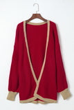 LC2711139-3-S, LC2711139-3-M, LC2711139-3-L, LC2711139-3-XL, LC2711139-3-2XL, Red Contrast Solid Drop Shoulder Cardigan