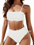 Women's 2 Piece Bikini Sets Ribbed Bandeau Ruched Drawstring Swimsuit Bathing Suit