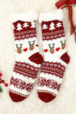 BH041883-P3, Fiery Red Fleece Crew Sock Santa Claus Socks for Winter Christmas