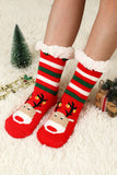 BH041892-P3, Fiery Red Holiday Socks for Women Christmas Cartoon Pattern Woolen Knit Socks