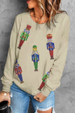 LC25316759-16-S, LC25316759-16-M, LC25316759-16-L, LC25316759-16-XL, LC25316759-16-2XL, Khaki Women's Christmas Nutcracker Sweatshirt Sequined Xmas Shirt