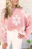 LC2724172-P1022-S, LC2724172-P1022-M, LC2724172-P1022-L, LC2724172-P1022-XL, Multicolour Pearl Beaded Floral Drop Shoulder Sweater